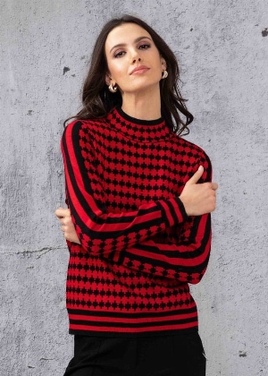 ALISON SHERI Chandail à col rond rouge et noir