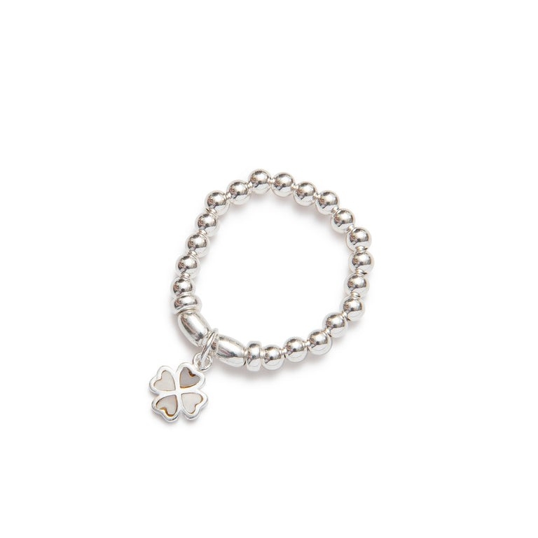 BEBLUE Bague élastique à perles d'argent 925 et breloque Trèfle