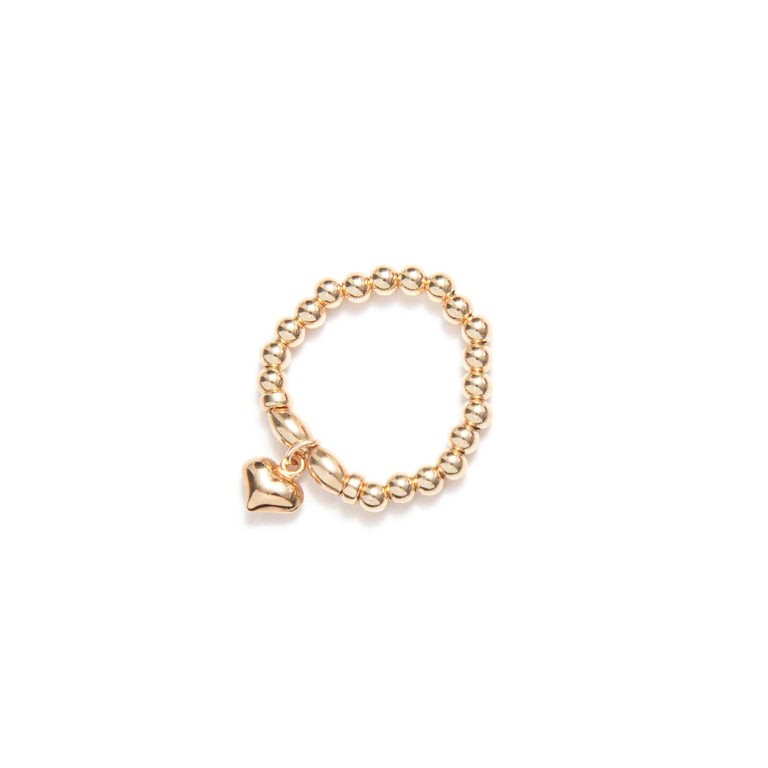 BEBLUE Bague élastique à perles plaquées 14kt avec breloque