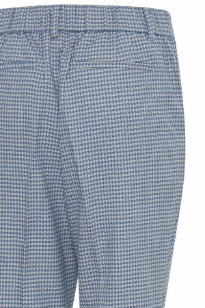 FRANSA PANTALON PULL ON PIED DE POULE C- BLEU ET CRÈME