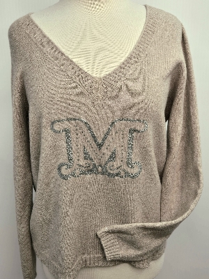 ANGELA MARA Pull avec un M imprimé or ou argent devant