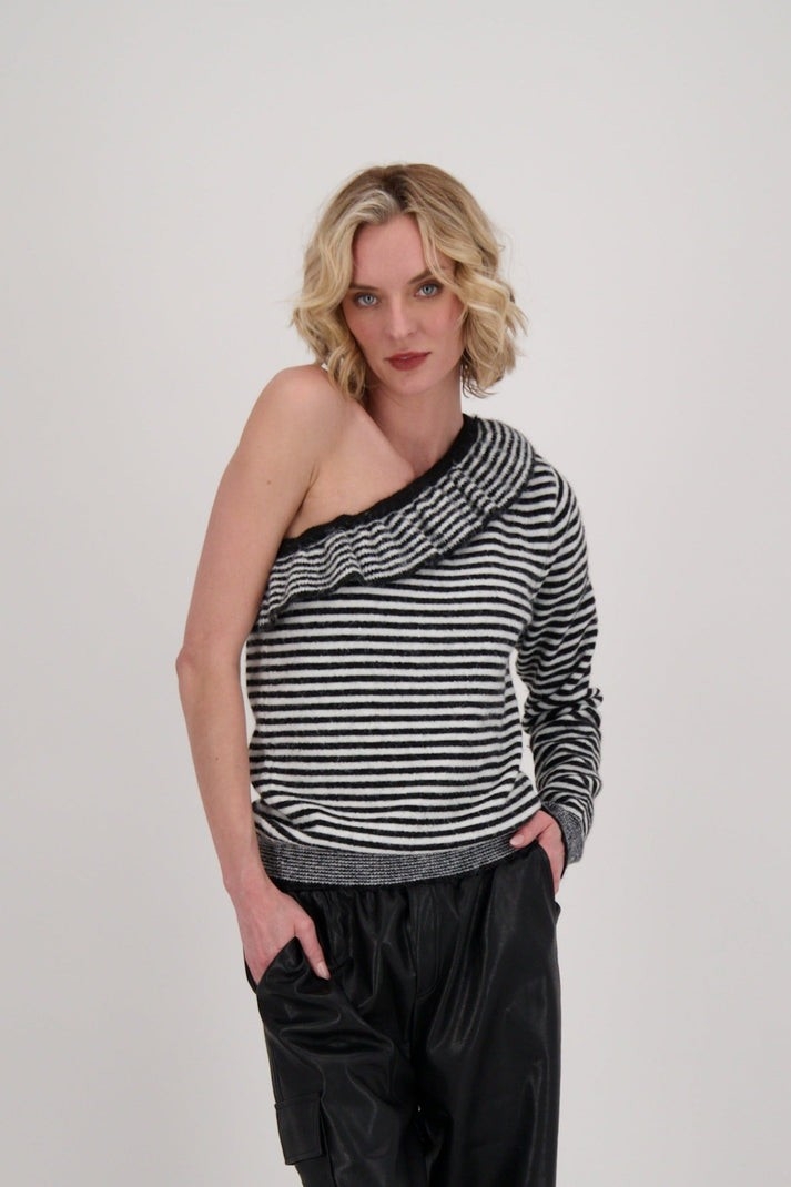 GABBY ISABELLA CHANDAIL RAYÉ ÉPAULE NUE C- NOIR ET BLANC Taille M