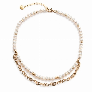 BEBLUE Collier Be Poised en perles d'eau douce avec chaîne