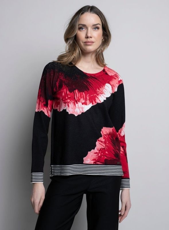 PICADILLY Chandail imprimé floral rouge et brillants Taille S