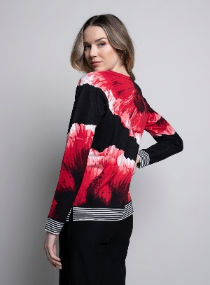 PICADILLY Chandail imprimé floral rouge et brillants Taille S