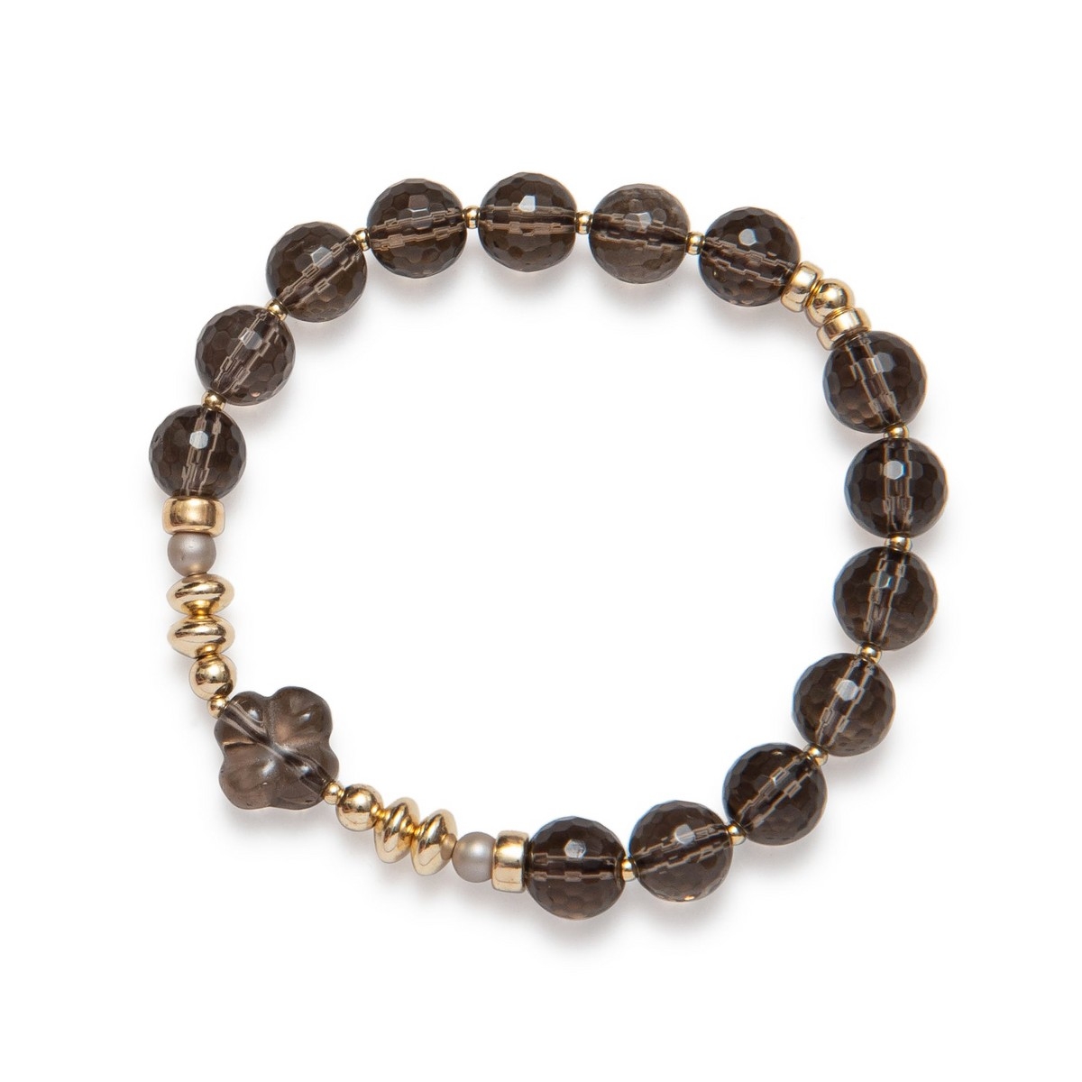 BEBLUE Bracelet Be Superstitious de quartz fumé Breloque Trèfle