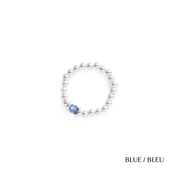 BEBLUE Bague élastique classique en argent 925 et cristal bleu