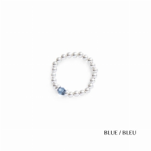 BEBLUE Bague élastique classique en argent 925 et cristal bleu