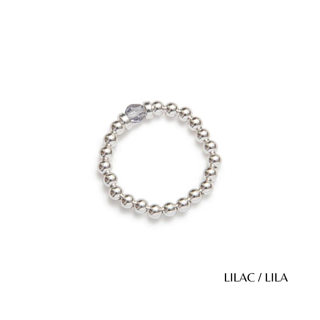 BEBLUE Bague élastique classique en argent 925 et cristal lilas