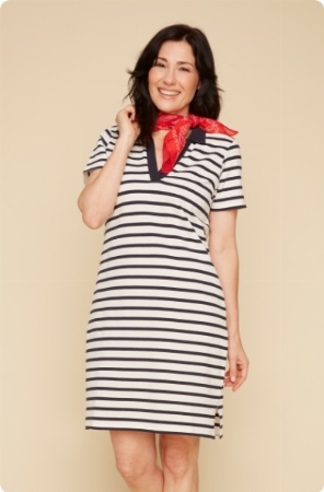 RENUAR Robe rayée de style polo à manches courtes