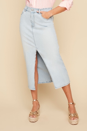 RENUAR Jupe longue de denim luxueux délavé