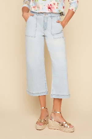 RENUAR Pantalon écourté à jambes larges délavé
