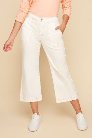 RENUAR Pantalon écourté à jambes larges blanc