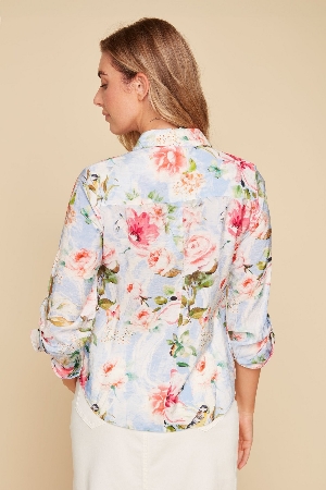 RENUAR Chemisier à imprimé fleuri C-Bleu combo