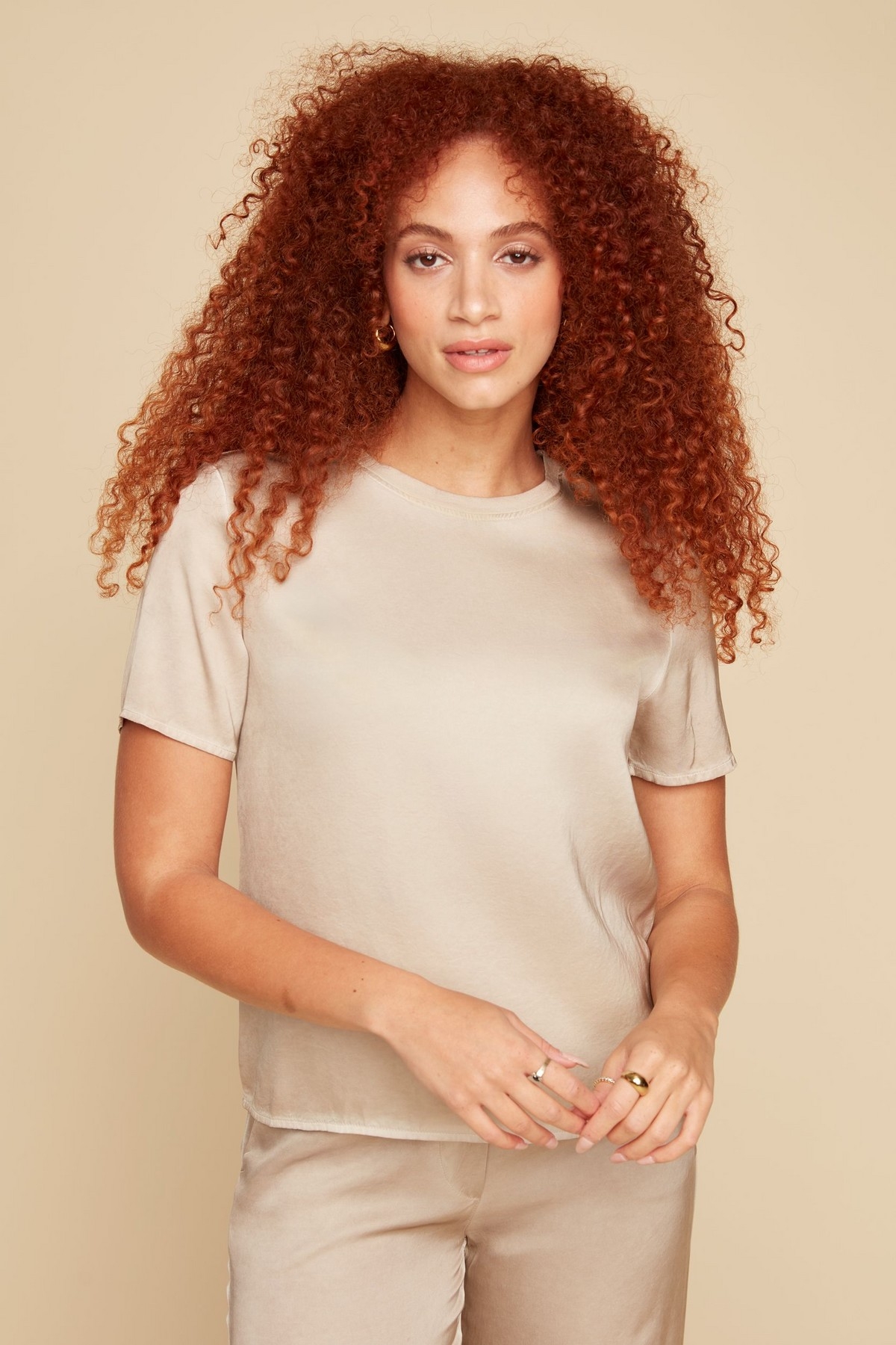 RENUAR T-shirt  de tissu soyeux C-Huître