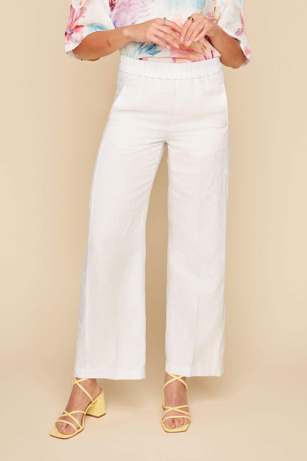 RENUAR Pantalon pull on à jambes larges C-Blanc