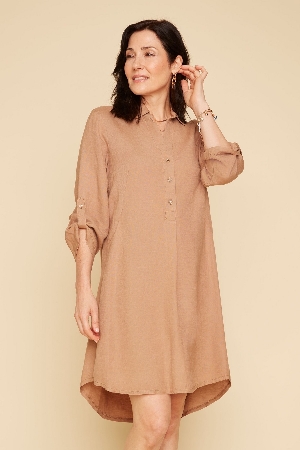 RENUAR Robe chemisier à manches 2 façons C-Tan