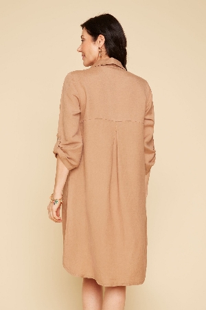 RENUAR Robe chemisier à manches 2 façons C-Tan
