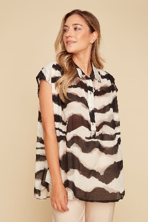 RENUAR Blouse sans manche imprimé C- Noir combo