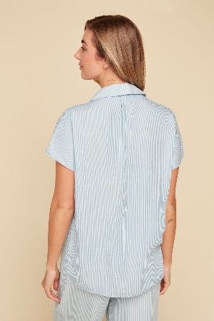 RENUAR Chemise à épaules tombantes C- Chambray et blanc
