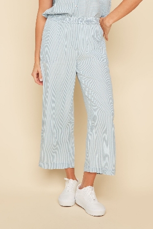 RENUAR Pantalon pull on jambe large rayé C-Chambray