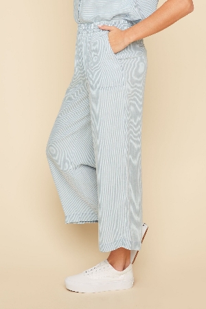RENUAR Pantalon pull on jambe large rayé C-Chambray