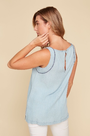 RENUAR Camisole avec broderie à l'avant C-Chambray