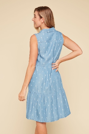 RENUAR Robe chemisier à volants C-Chambray