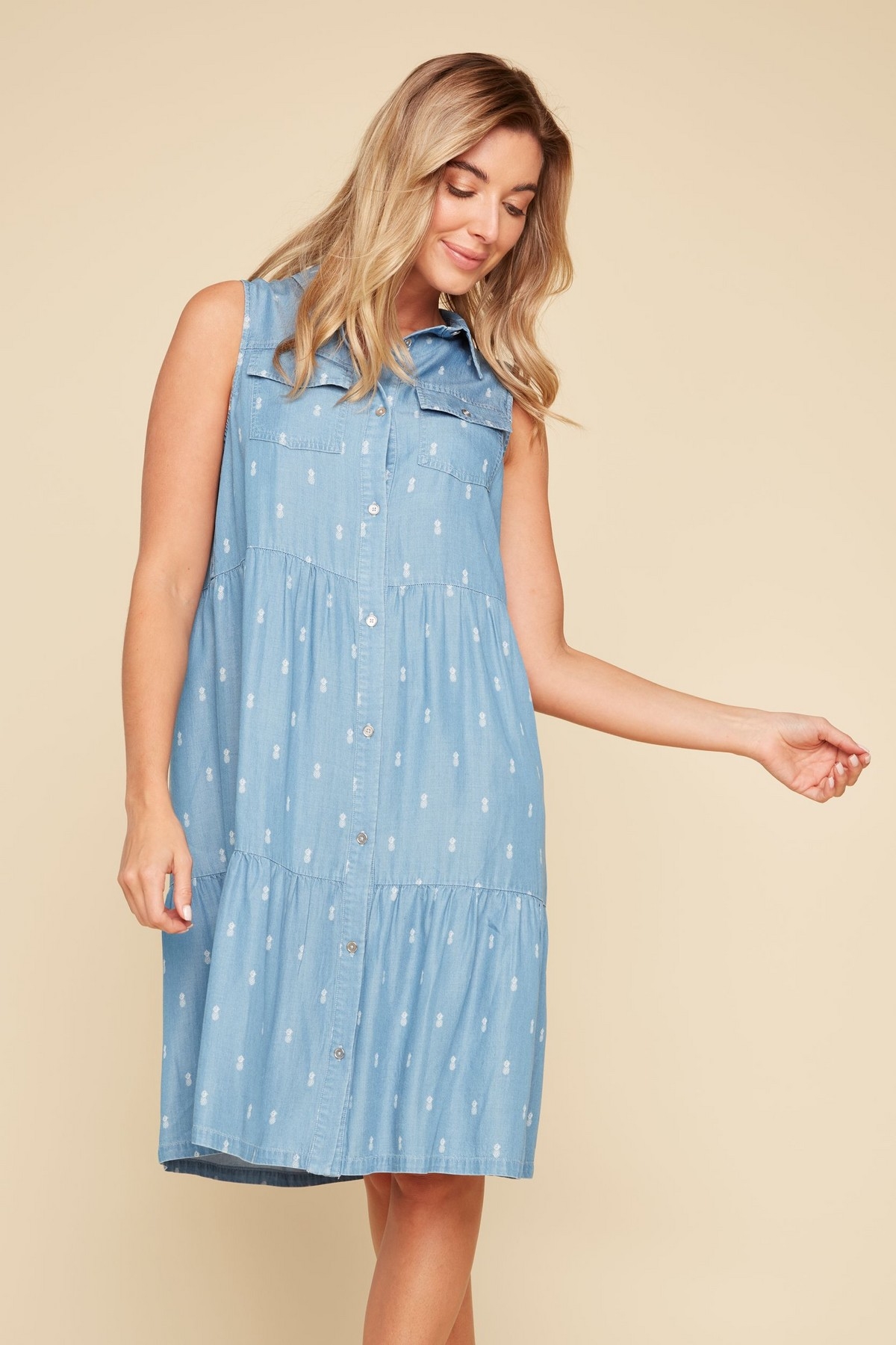 RENUAR Robe chemisier à volants C-Chambray Taille M