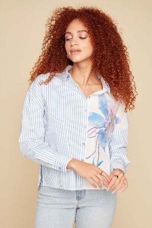 RENUAR Chemisier de coupe classique C- Bleu Multi