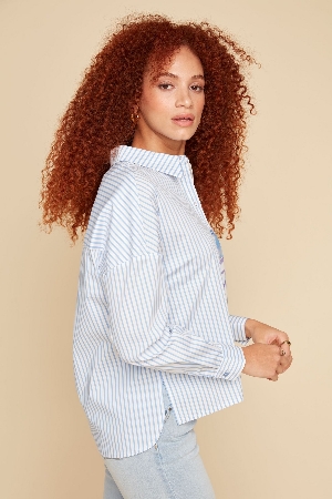 RENUAR Chemisier de coupe classique C- Bleu Multi