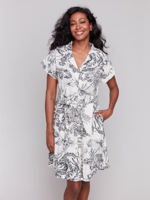 CHARLIE B Robe chemisier imprimée C- Noir et crème