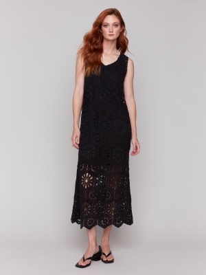 CHARLIE B Robe maxi au crochet C-Noir