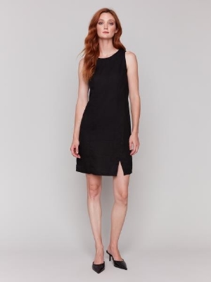 CHARLIE B Robe courte unie sans manche C-Noir