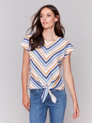 CHARLIE B Blouse avec noeud à l'avant C- Denim