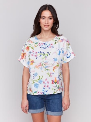 CHARLIE B Blouse de lin à manche chauve souris C- Utopie