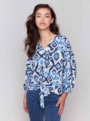 CHARLIE B Blouse à manches chauve-souris C- Bleu