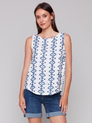 CHARLIE B Camisole à imprimé géométrique C- Bleu et blanc