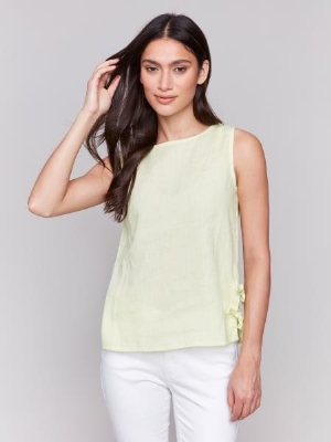 CHARLIE B Camisole de lin avec noeuds sur le côté C- Lime