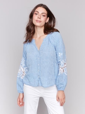 CHARLIE B Blouse avec manches brodées C-Chambray