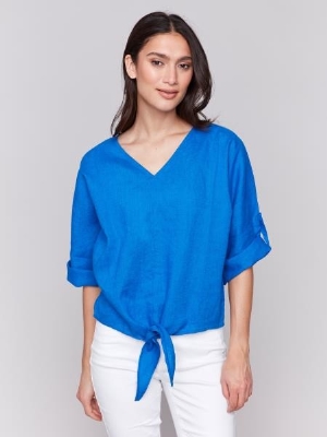 CHARLIE B Blouse à manches chauve-souris C-Bleu côtier