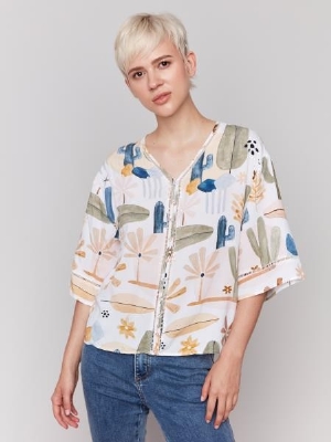 CHARLIE B Blouse à manches 3/4 imprimé 'Cactus' C-Multi