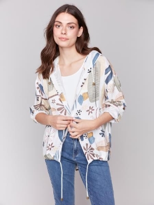 CHARLIE B Veste à capuchon à imprimé 'Cactus' C- Blanc multi