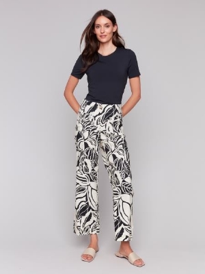 CHARLIE B Pantalon à jambes droites écourtées C-Noir et blanc