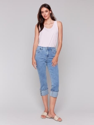 CHARLIE B Jeans 3/4 avec détail au revers C-Bleu pâle