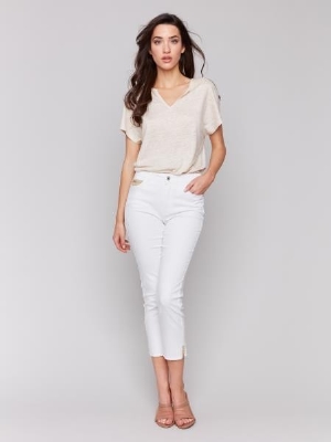 CHARLIE B Jeans avec brillants aux poches C-Blanc
