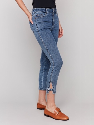 CHARLIE B Jeans à jambes 3/4 étroites C-Bleu moyen