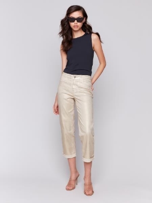 CHARLIE B Pantalon à jambes droites à effet métallisé   C-Naturel