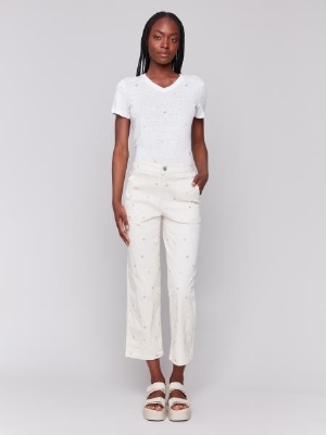 CHARLIE B Pantalon brodé de coupe droite C-Naturel