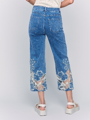 CHARLIE B Jeans avec dentelle coupée au laser C-Bleu moyen